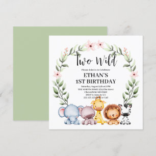 Two Wild Jungle Safari Animals 2nd Birthday Party Invitation