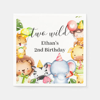 Two Wild Jungle Safari Animals 2nd Birthday Party Napkin