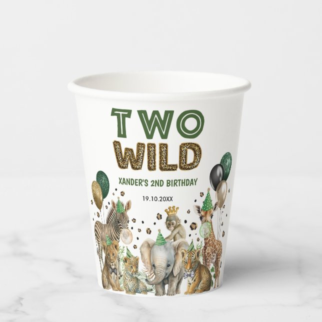 Two Wild Jungle Safari Animals 2nd Birthday Party Paper Cups (Front)
