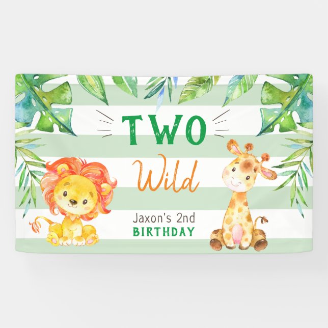 Two Wild Jungle Safari Boys Second Birthday Party Banner (Horizontal)