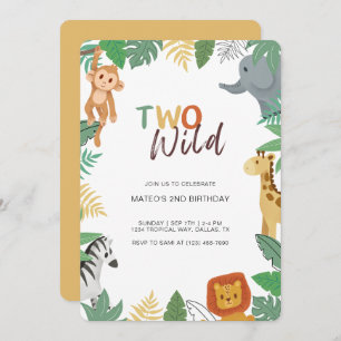 Two Wild Jungle Safari Second Birthday Party Invitation