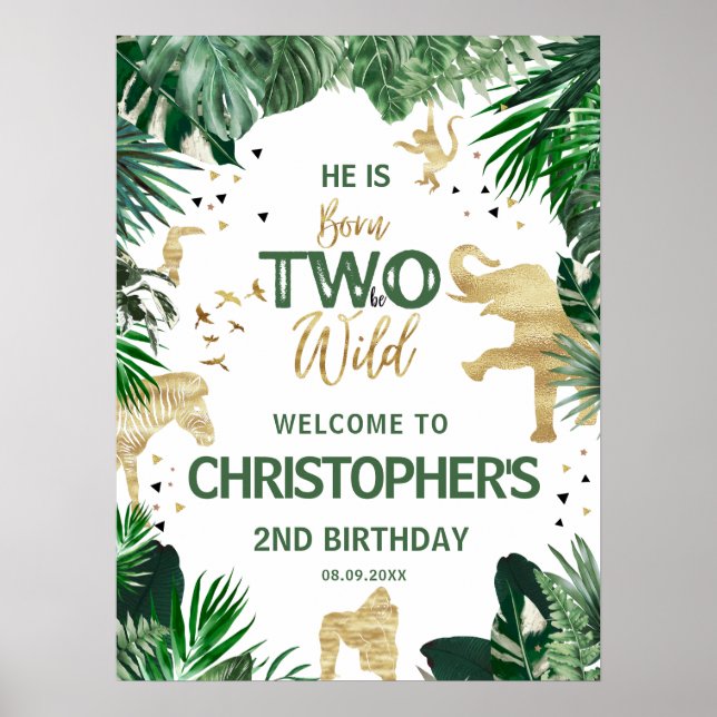 Two Wild Jungler kids 2nd Birthday Party Welcome Poster (Front)