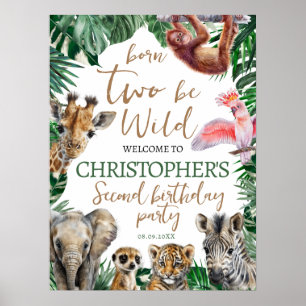 Two Wild Jungler kids 2nd Birthday Party Welcome Poster
