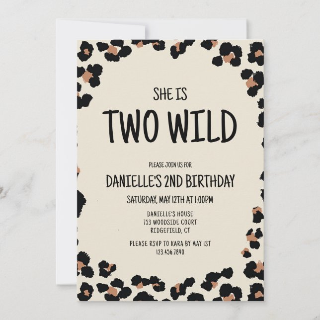 Two Wild Leopard Print 2nd Birthday Invitation (Front)