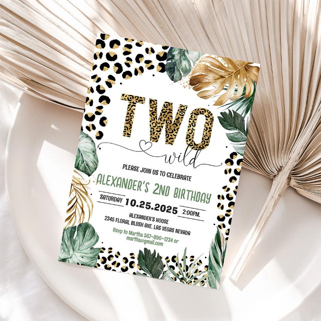 Two Wild Leopard Print Jungle Birthday Invitation (Creator Uploaded)
