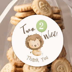 Two Wild Lion Sage Green Balloon Boy 2nd Birthday Classic Round Sticker