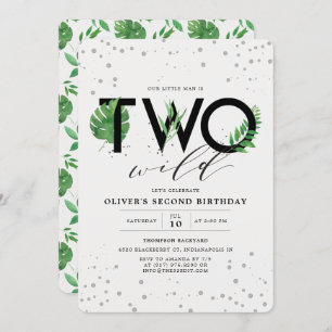 Two Wild Modern Tropical Greenery 2nd Birthday Invitation