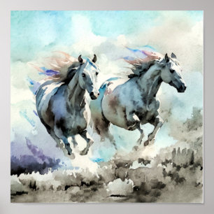Two Wild Mustangs Race Against the Wind Poster