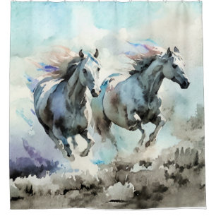 Two Wild Mustangs Race Against the Wind Shower Curtain