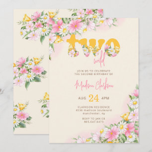 Two Wild Mustard & Pink Wildflower Birthday Invita Invitation