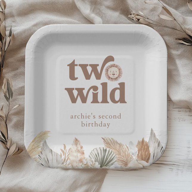 Two Wild Neutral Leaves Birthday Paper Plate (Zazzle Two Wild Retro Neutral Leaves Birthday Paper Plates)