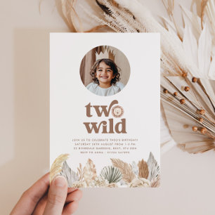 Two Wild Neutral Round Photo Birthday Invitation