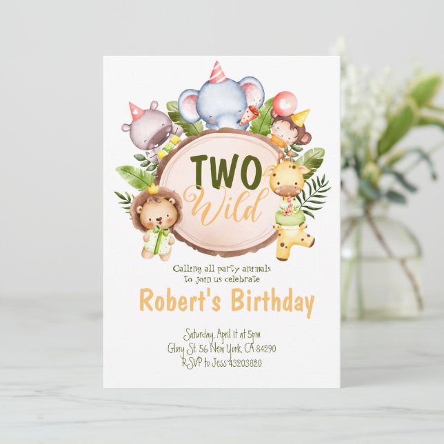 Two Wild Party Animals Birthday Invitation  (Standing Front)