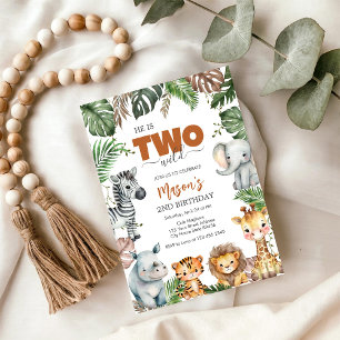 Two Wild Party Animals Kids 2nd Birthday Invitation