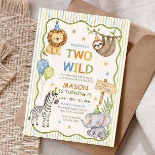Two Wild Party Animals Safari Boy Birthday Invitation