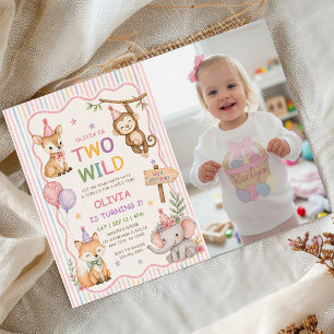 Two Wild Party Animals Safari Boy Birthday Photo Invitation