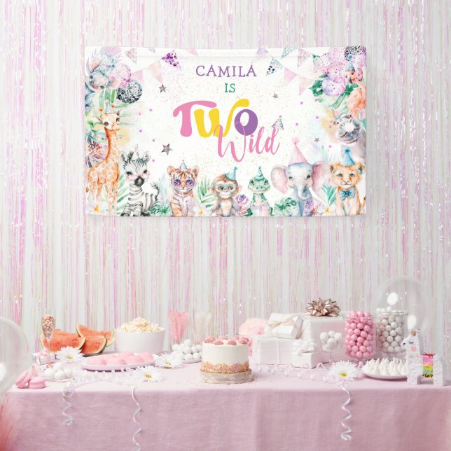 Two Wild Party Animals Safari Girl Banner (Party)