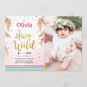 Two wild party invitation 2nd Birthday girl boho