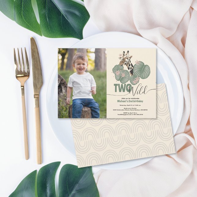  Two Wild Photo Giraffe Animal 2nd Birthday Party Invitation (Creator Uploaded)