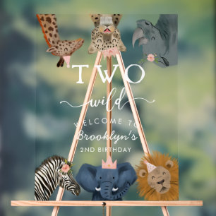 Two Wild Pink Safari Birthday Welcome Acrylic Sign