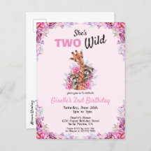 Two Wild Pink Safari Giraffe Floral Birthday Party