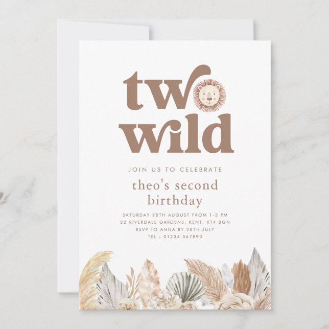 Two Wild Retro Neutral Leaves Birthday Invitation (Front)