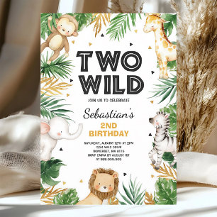 Two Wild Safari 2nd Birthday Gold Animal Invitation