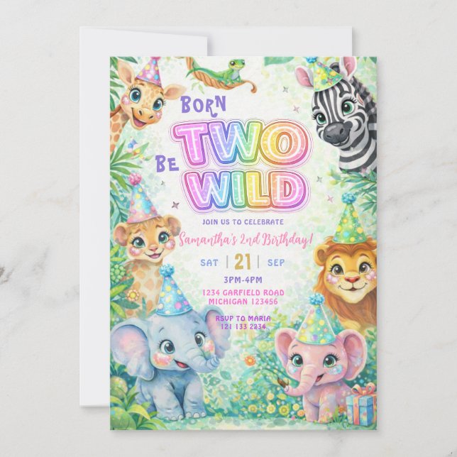 Two Wild Safari 2nd Birthday Invitation (Front)