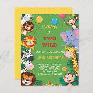 Two Wild Safari 2nd Birthday Invitation