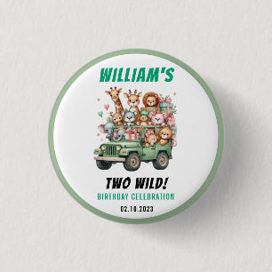 Two Wild Safari Animal 2nd Birthday Party 3 Cm Round Badge