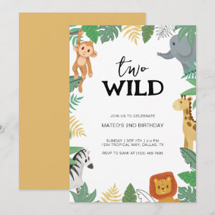 Two Wild Safari Animal 2nd Birthday Party Invitation