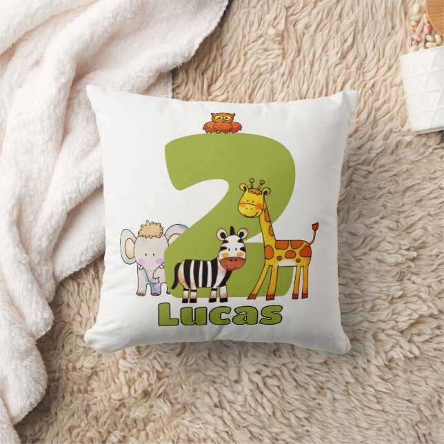Two Wild Safari Animals 2nd Birthday Custom Name Cushion (Blanket)