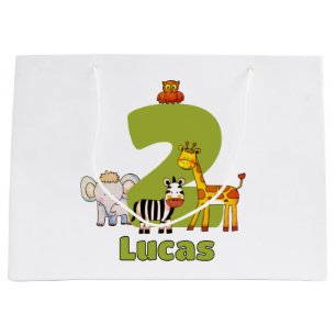 Two Wild Safari Animals 2nd Birthday Custom Name Large Gift Bag