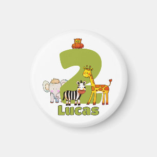 Two Wild Safari Animals 2nd Birthday Custom Name Magnet