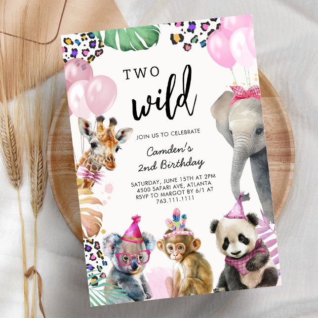 Two Wild Safari Animals 2nd Birthday Invitat Invitation (Creator Uploaded)