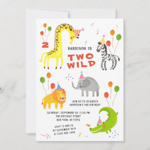 Two Wild Safari Animals 2nd Birthday Invitation
