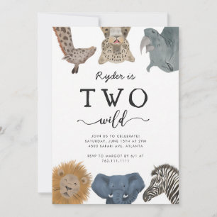 Two Wild Safari Animals 2nd Birthday Invitation