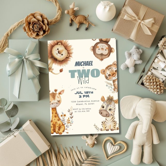 Two Wild Safari Animals 2nd Birthday Invitation (Creator Uploaded)