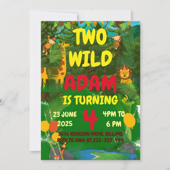 Two Wild Safari Animals 2nd Birthday Invitation (Front)