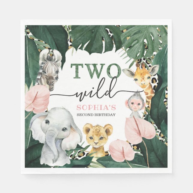 Two Wild Safari Animals 2nd Birthday Napkins (Front)