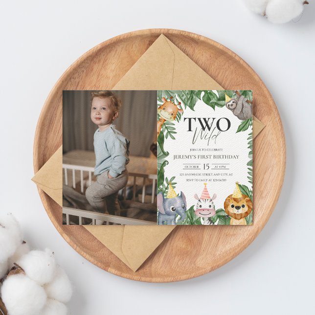 Two Wild Safari Animals 2nd Birthday Photo Invitat Invitation (Creator Uploaded)