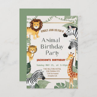 Two Wild Safari Animals Birthday Invitation