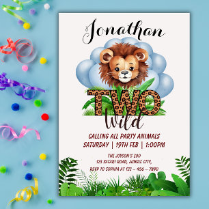 Two Wild Safari Animals Cute Lion 2nd birthday Invitation