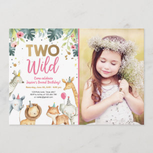 Two Wild Safari Animals Girl Birthday Invitation