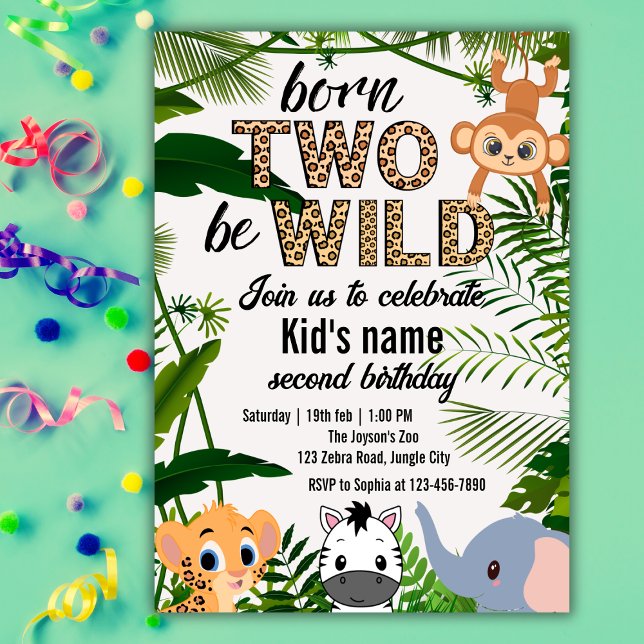 Two Wild Safari Animals Jungle Kids 2nd birthday  Invitation (Creator Uploaded)