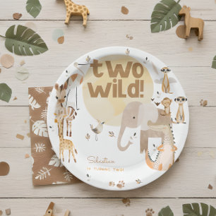 Two wild safari animals kids birthday paper plate