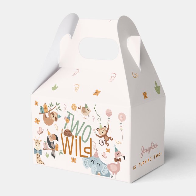 Two wild safari animals kids birthday party favour box (Front Side)