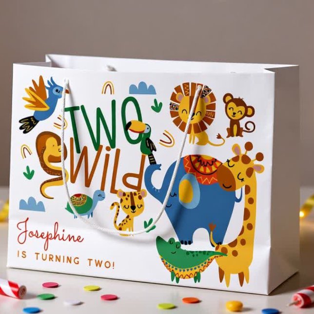 Two wild safari animals kids birthday party large gift bag (Creator Uploaded)
