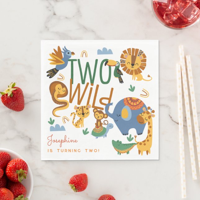 Two wild safari animals kids birthday party napkin (Insitu)