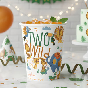 Two wild safari animals kids birthday party paper cups